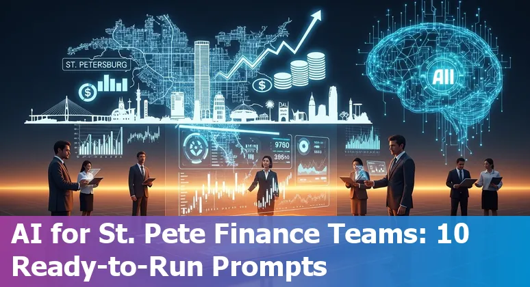 Financial services professionals in St. Petersburg using AI tools on laptop to review dashboards and prompts.