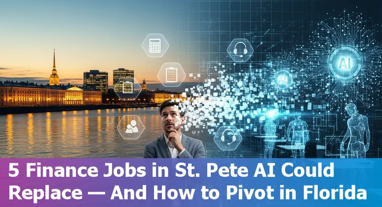 St. Petersburg bank branch with AI icons overlay representing jobs at risk and reskilling options