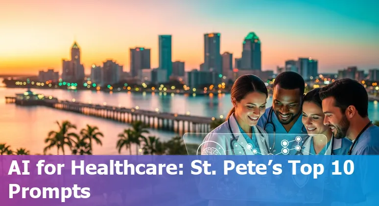 Healthcare AI use cases in St. Petersburg: clinicians, chatbots, radiology AI, and robots aiding patient care.