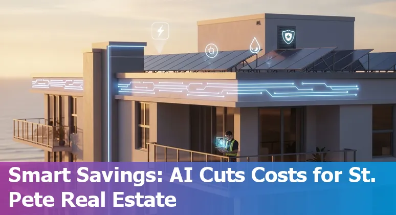 St Petersburg, Florida apartment building with solar panels and smart sensors, illustrating AI-driven energy and leak prevention