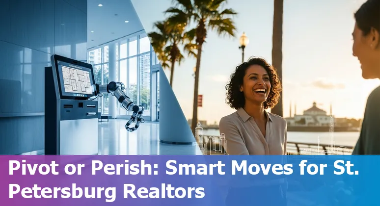 Real estate agent and AI interface overlay showing automation risks and upskilling options in St Petersburg, Florida