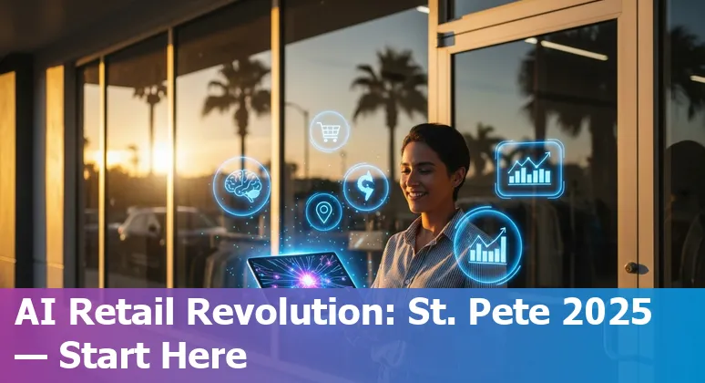Retail AI guide cover showing storefront and robots in St. Petersburg, FL, USA, 2025