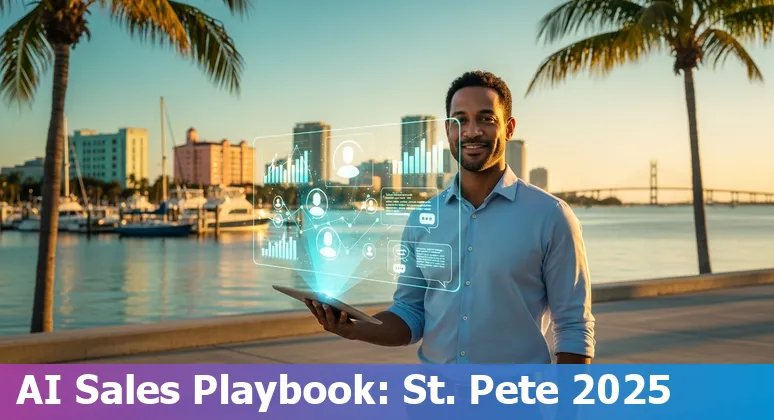 Sales rep using AI tools with St. Petersburg, FL skyline - AI for sales in St. Petersburg, Florida, US