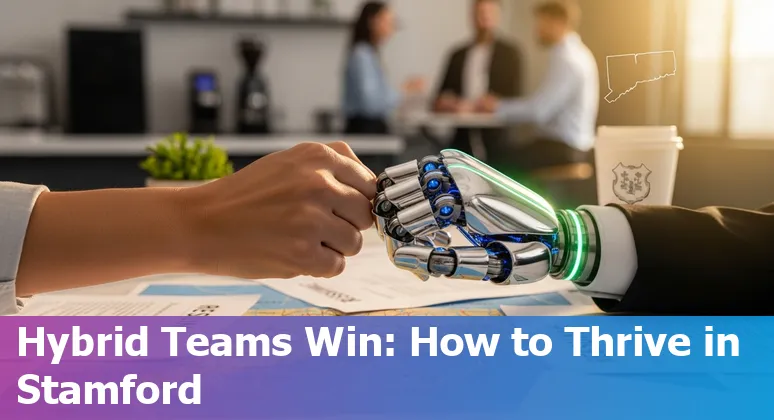 Customer service agent and AI chatbot working together in Stamford, Connecticut office, 2025