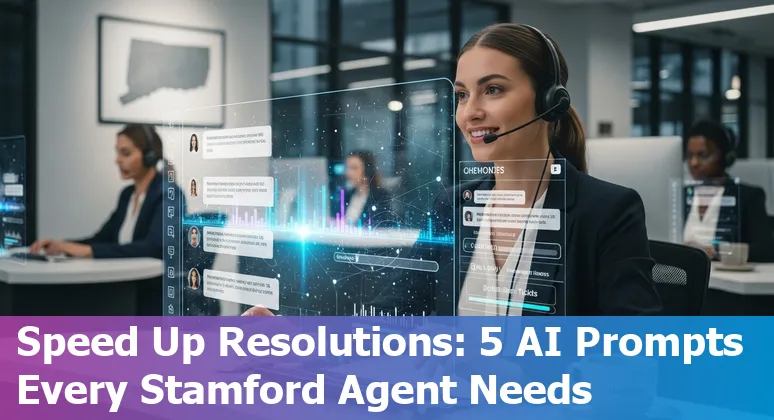 Stamford customer service agent using AI prompts on laptop with a Kanban board and email template on screen.