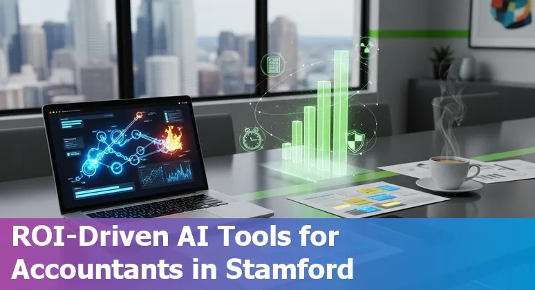 Finance professional in Stamford, Connecticut reviewing AI-driven dashboards for accounting and FP&A in 2025