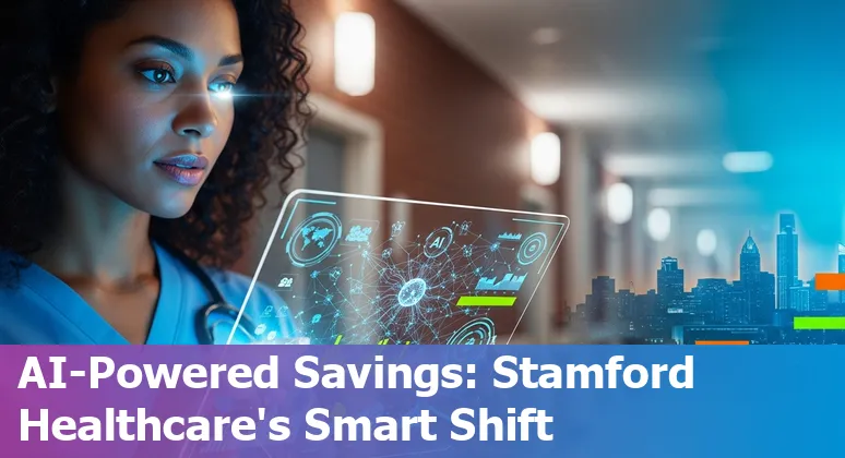 Healthcare staff using AI tools at a Stamford, Connecticut hospital to reduce costs and improve efficiency, Connecticut, US