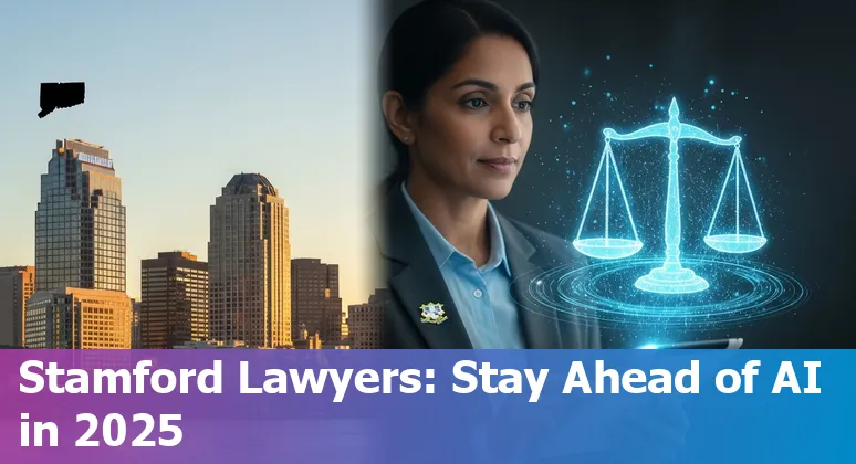 Attorney reviewing AI-assisted documents in a Stamford, Connecticut law office — AI and legal jobs 2025