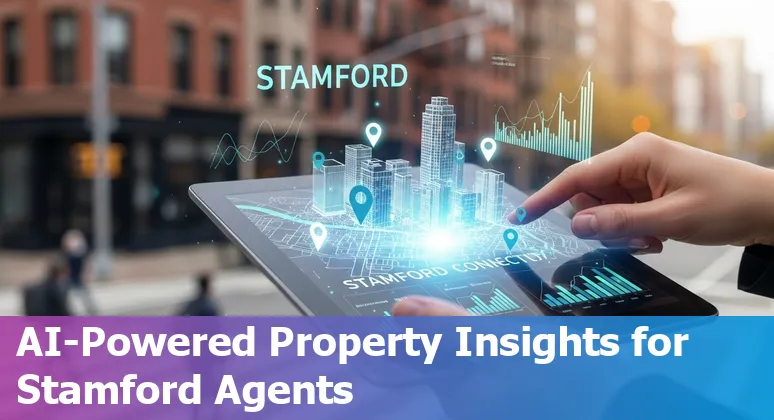 Agent using AI tools on a laptop with Stamford skyline and Harbor Point in the background