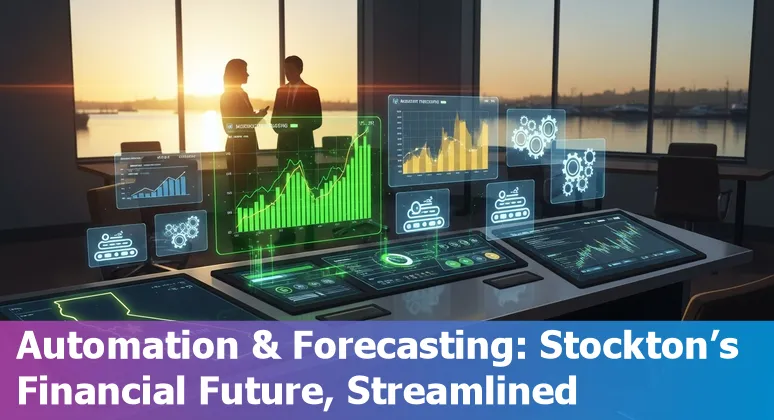 Stockton, California, US bank employee using AI-driven dashboard to cut costs and improve efficiency