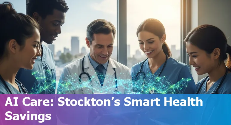 Stockton, California healthcare staff using AI tools on tablets in a clinic, illustrating cost savings and efficiency.