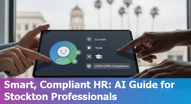 HR professional using AI tools in an office in Stockton, California, 2025