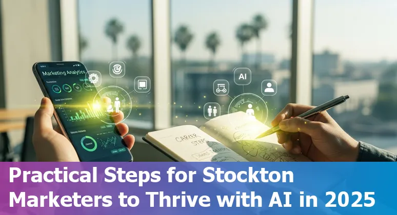 Stockton, California marketer using AI tools on a laptop — adapting marketing jobs in Stockton, CA in 2025