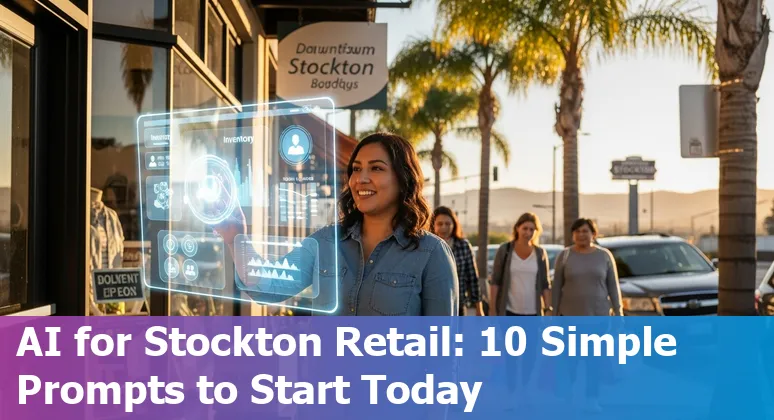 Shopper using a tablet with AI-driven recommendations in a Stockton retail store