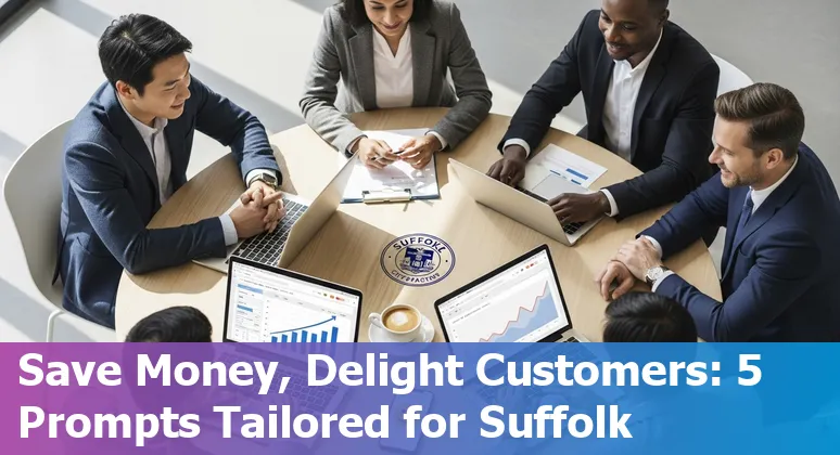 Customer service agent in Suffolk using AI prompts on a laptop with a Kanban board and email template on screen