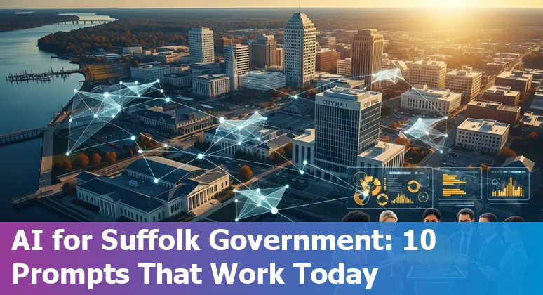Suffolk, Virginia government building with AI and contract icons overlay.