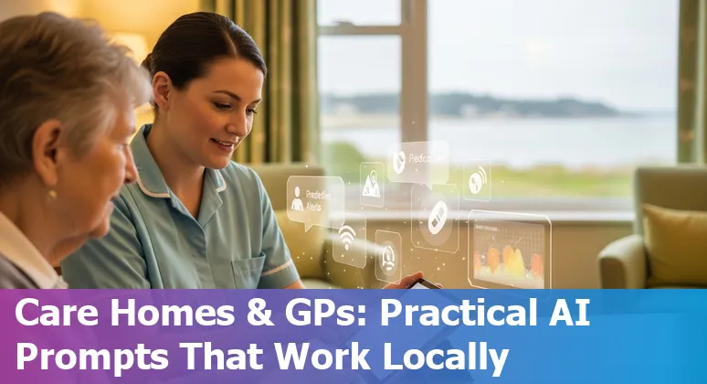 Healthcare worker reviewing AI‑annotated chest X‑ray with rural Suffolk clinic in background