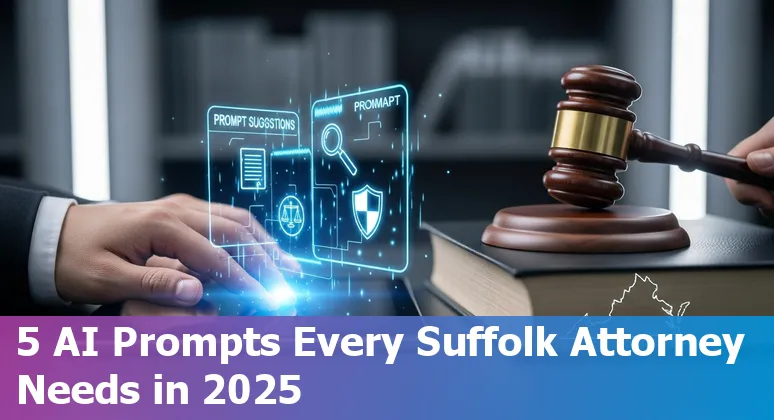 Lawyer using AI prompts on a laptop with Suffolk, Virginia map and legal documents on screen
