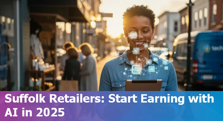 Retail store worker using AI tools on a tablet in Suffolk, Virginia — 2025 retail AI guide image