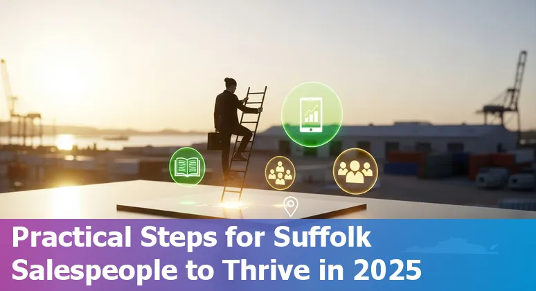 Sales rep using AI tools on laptop with a map of Suffolk, Virginia visible on screen