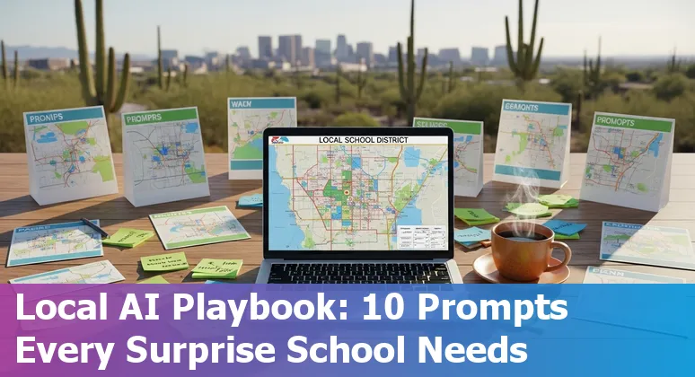 Students and teachers in a Surprise, Arizona classroom using AI tools like virtual tutors and interactive panels.