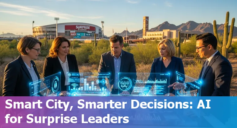 Surprise, Arizona city hall with AI icons overlay, 2025 US government AI guidance context