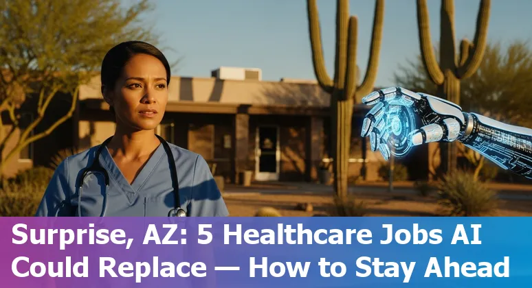 Healthcare workers in Surprise, Arizona discussing AI-driven billing software at a clinic front desk