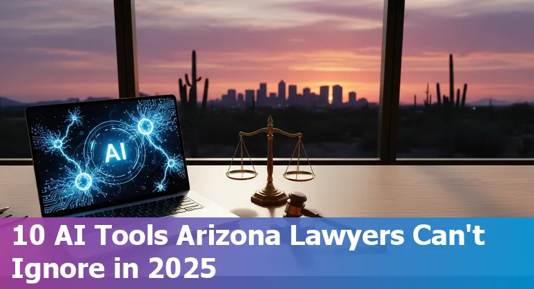 Legal professional in Surprise, Arizona using AI tools on a laptop with courthouse in background.
