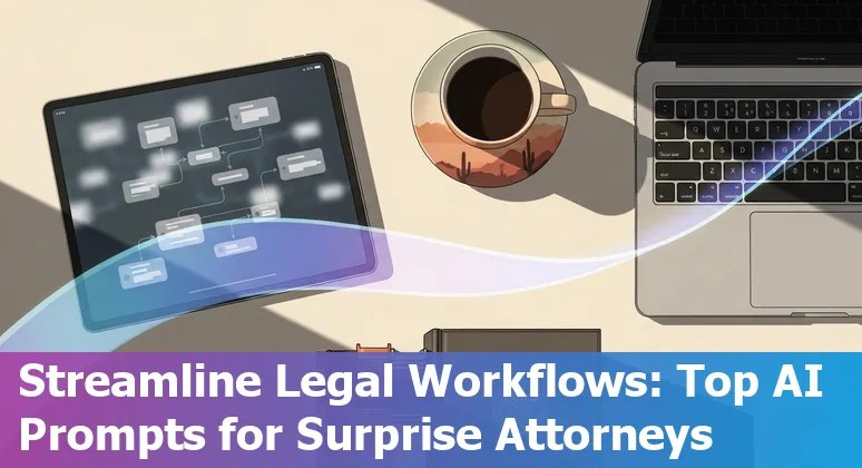Attorney working on AI prompts for Arizona courthouse matters in Surprise, AZ; checklist and laptop on desk.