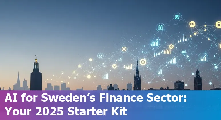 Illustration of AI in Swedish financial services with Stockholm skyline and data visuals — Sweden