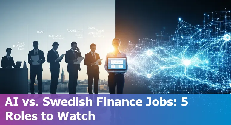 Swedish finance professionals discussing AI impact with laptops and charts