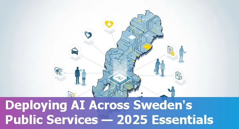 Swedish government officials reviewing AI strategy documents and charts for Sweden in 2025
