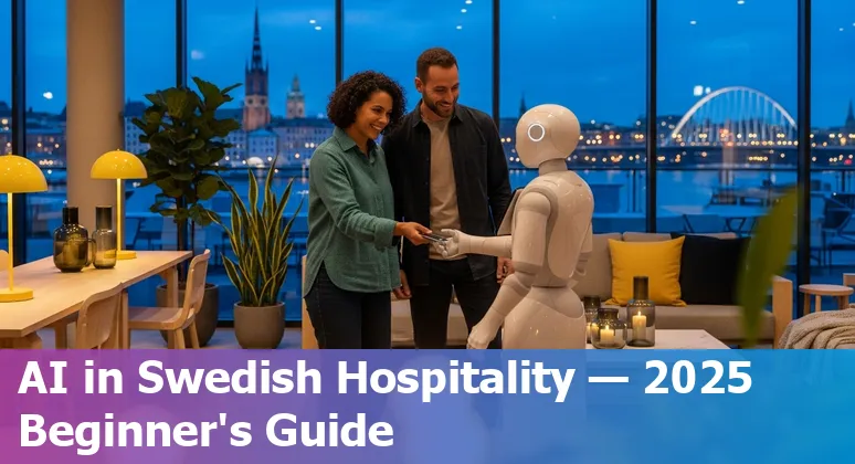 AI concierge kiosk in a Swedish hotel lobby, Stockholm, Sweden