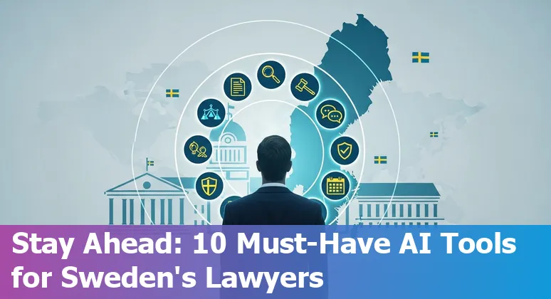 Collage of AI icons and Swedish legal imagery: courts, contracts and data protection symbols