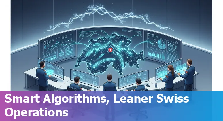Illustration of AI applications improving public services and cutting costs in Switzerland, CH