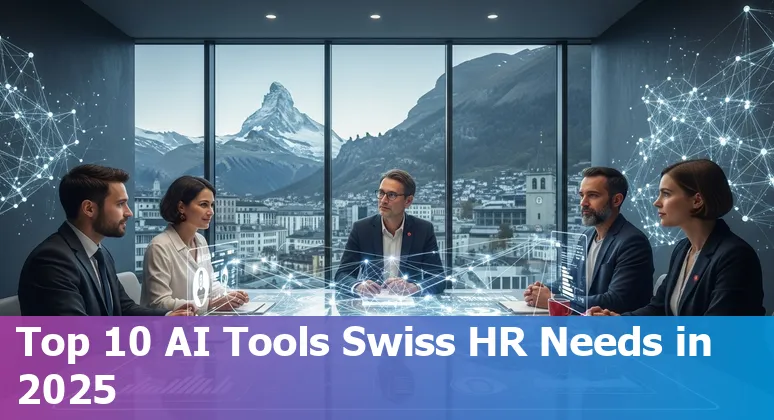HR professionals using AI tools with Swiss flag and office background