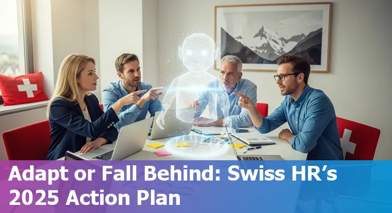 HR team discussing AI strategy in Switzerland office — 2025 guidance for HR jobs in Switzerland