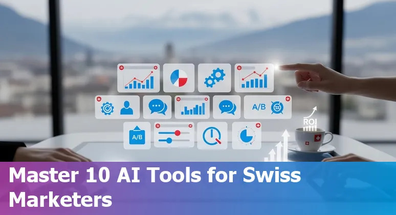 Collage of AI tools used by Swiss marketers: ChatGPT, Canva, HubSpot, Segment, Predis.ai and others.