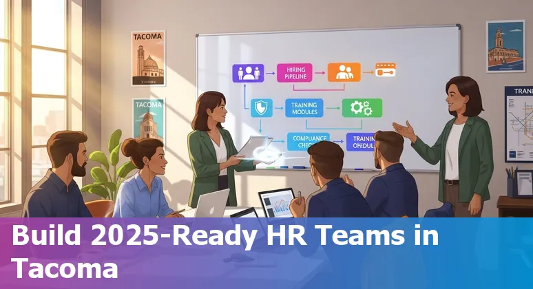 HR professional using AI tools on a laptop in an office in Tacoma, Washington, 2025