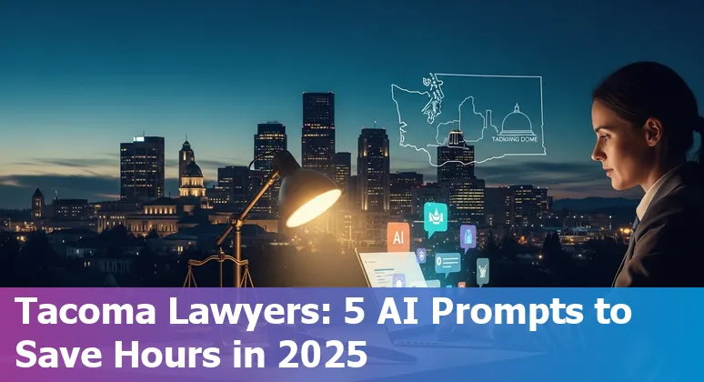 Tacoma attorney using AI prompts on a laptop with Tacoma skyline in the background
