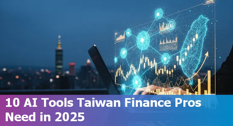 Finance professional in Taiwan using AI tools like DataRobot and AlphaSense on a laptop with Taipei skyline