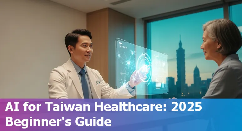 Illustration of AI in Taiwan healthcare 2025 showing hospitals, wearables, robotics and regulatory icons in Taiwan.