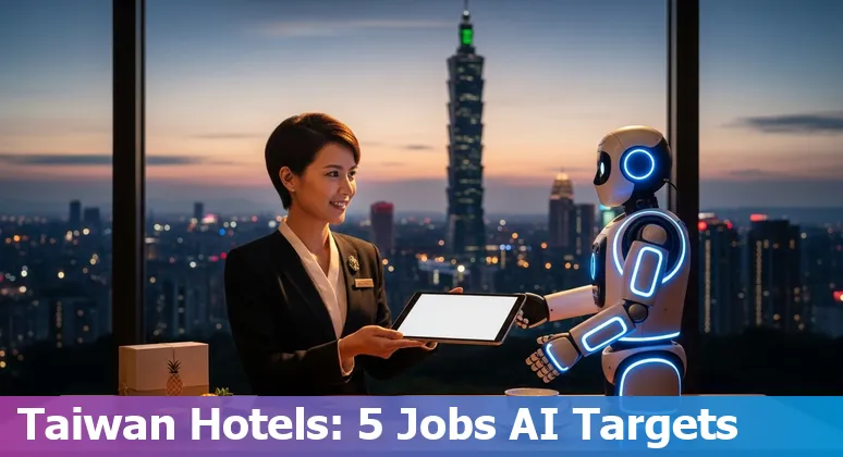 Taiwan hospitality workers with AI and training icons showing reskilling pathways