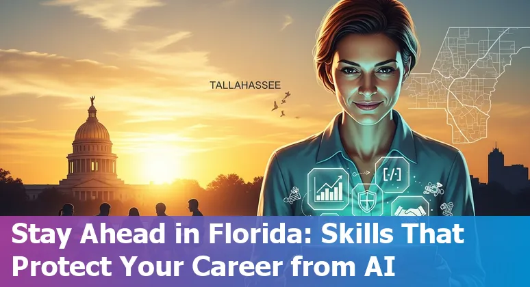 Tallahassee skyline with financial icons and AI circuit graphics overlay showing finance jobs adapting to AI.
