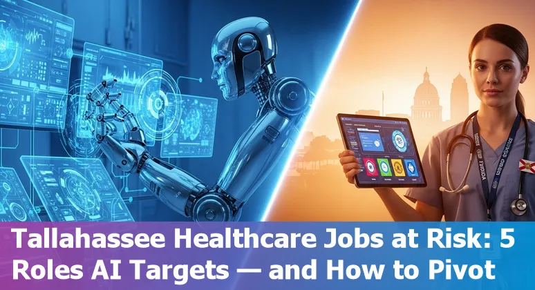 Tallahassee healthcare worker using AI tools on a tablet while consulting with a patient in a clinic