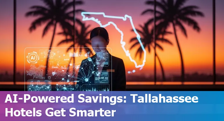 Hotel front desk with AI kiosk and smart room controls in Tallahassee, Florida, US