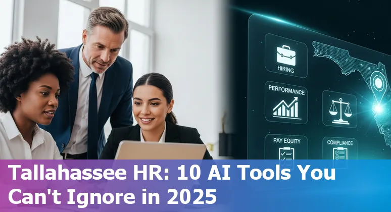 HR professional using AI tools on laptop with Tallahassee skyline in background