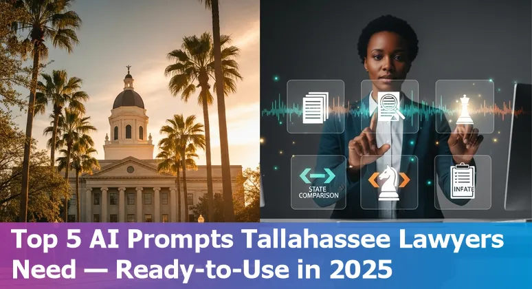 Tallahassee attorney using AI prompts on a laptop with Florida map and legal documents.