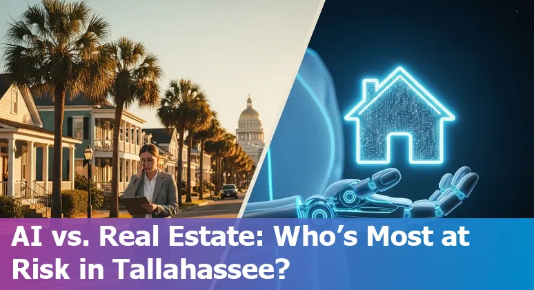 Realtor using AI tools on a laptop while reviewing property documents in Tallahassee office