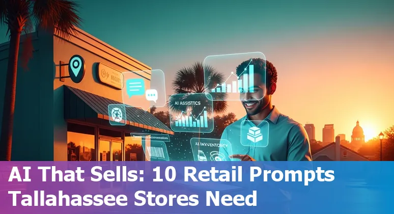 Retail worker using AI tools to optimize inventory and engage shoppers near Florida State University in Tallahassee.